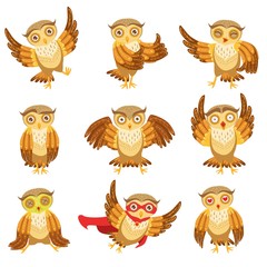 Cute Brown Owl Emoji Icon Set