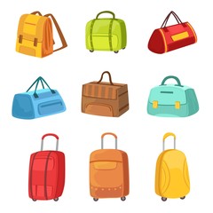 Suitcases And Other Baggage Bags Set Of Icons