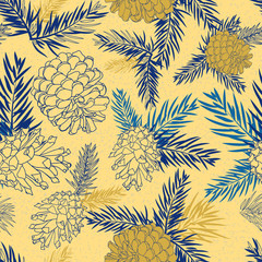 Seamless pattern with fir-cone. Christmas tree ornament