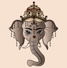 Vector illustration of a colored ganesh head,testa di ganesh colorata vettoriale © rosangelaincusci