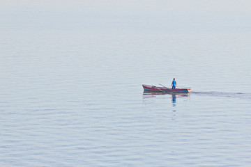 Man fishing at Guaiba lake in Porto Alegre
