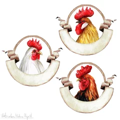 Rugzak Watercolor Rooster Labels, Isolated © nataliahubbert