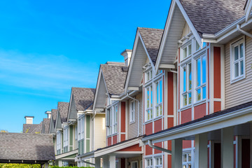 A perfect neighborhood. Houses in suburb at Spring in the north America