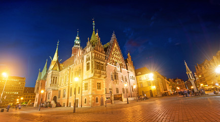 Fototapeta na wymiar fantastic urban landscape with Town Hall on the medieval Market