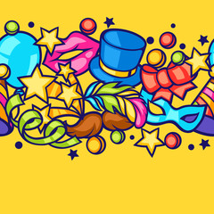 Celebration seamless pattern with carnival icons and objects