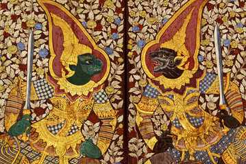 public painting Thailand art ramayana literature on the door in