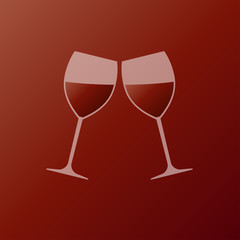Cheers icon. Two glasses of red wine. Vector illustration isolated on red background.
