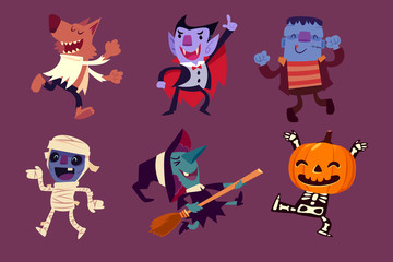 Halloween characters dancing in party © blocberry
