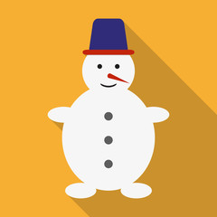 Snowman icon. Snowman in flat design with long shadow. Winter and Christmas card template. Colorful vector illustration