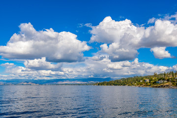 Majestic mountain lake in Canada. Okanagan Lake. Kelowna. Vancouver.