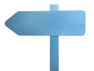 Blue wooden signboard on white background
