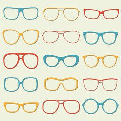 Glasses and sunglasses outline set. Colorful sunglasses silhouettes. Vector illustration.