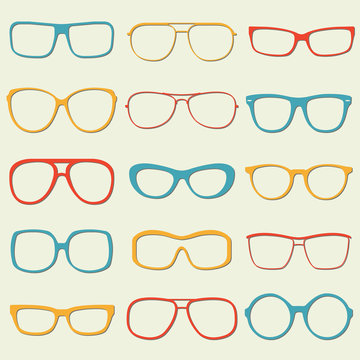 Glasses and sunglasses outline set. Colorful sunglasses silhouettes. Vector illustration.