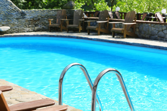 Swimming pool in summer yard