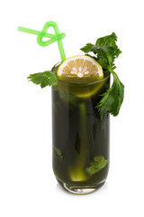 Smoothies celery on white back ground.