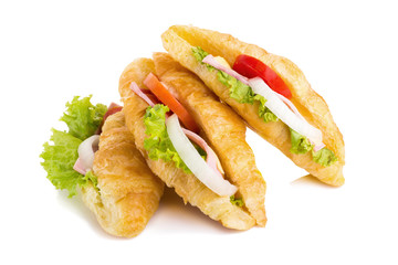 croissant sandwich ham on white background
