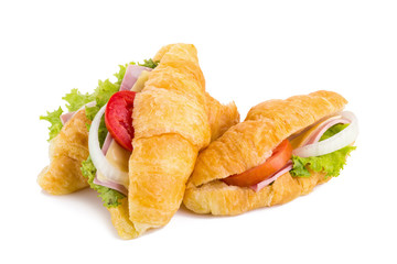 croissant sandwich ham on white background