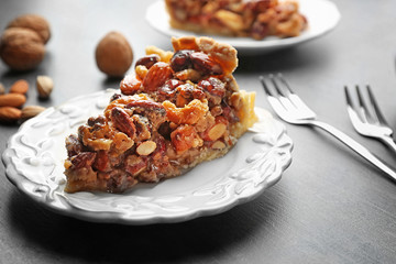 Tasty tart cake on plate
