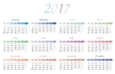 Calendar for 2017 in English
