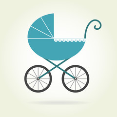 Fototapeta na wymiar Pram icon or sign. Baby carriage in old style. Colorful vector illustration.