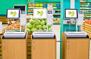 electronic scales in the supermarket vegetable and fruit department