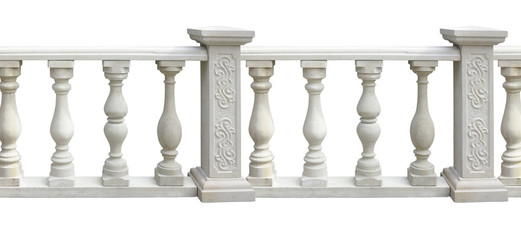 Classic stone balustrade with column isolated over white