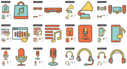 Music line icon set.