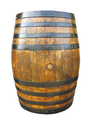 Obraz premium Old brown wooden barrel with iron rings isolated on white backgr