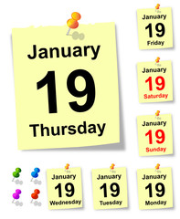 19 January, sheet of calendar. vector