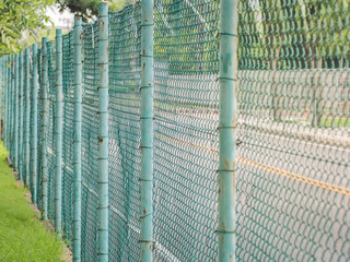 Blue fence mesh netting, Private property, Selective focus