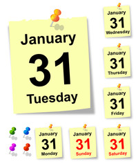 31 January, sheet of calendar. vector