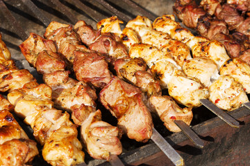 Meat roasted on skewers