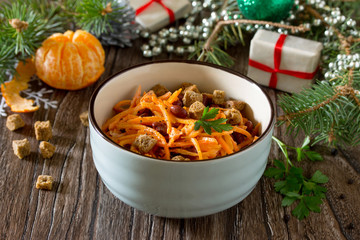 Festive salad for the Christmas table: carrots in Korean with re
