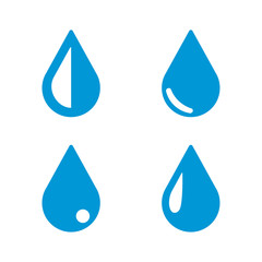 Water drops blue flat icon set. On white. Vector illustration