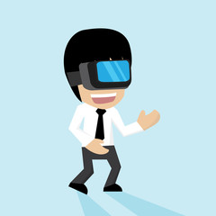 Businessman cartoon with vr glasses in cyberspace