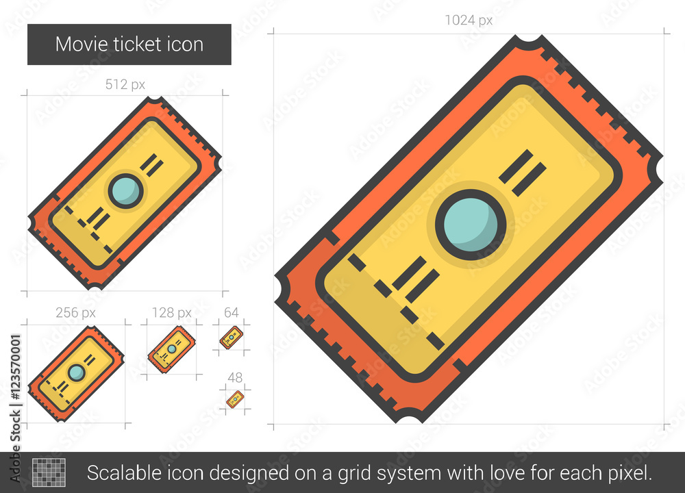 Poster movie ticket line icon.