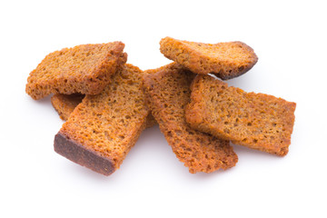 Bread croutons isolated on a white background.