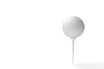 Golf ball with copy space isolated on a white background. 3D illustration