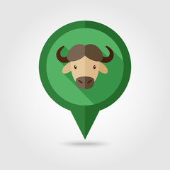 Buffalo bison ox flat pin map icon. Animal head