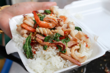 Sea Food fried in foam box