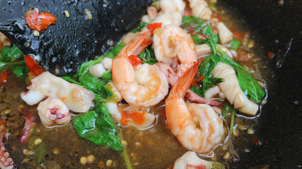 Sea Food fried in pan