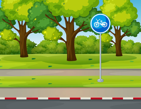 Park scene with bike lane on the road