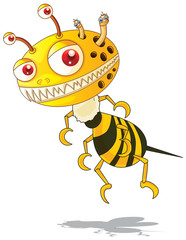 Flying monster with yellow and black striped