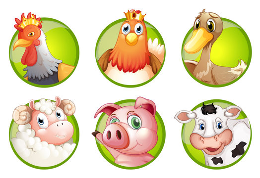 Farm animals on green badges