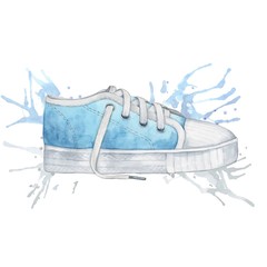 Blue shoes and water spray. Handmade drawing
