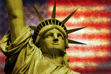 Statue of Liberty with USA flag in the background