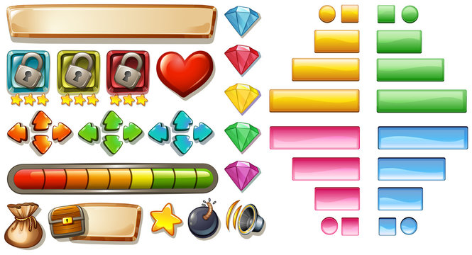Game elements with buttons and bars