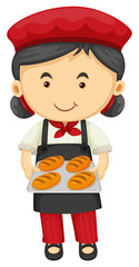Female baker holding tray of bread
