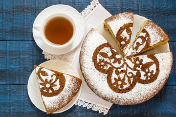 Homemade cake with cottage cheese and chocolate pieces