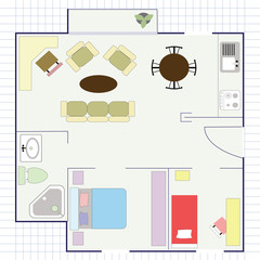 Flat projection with furniture